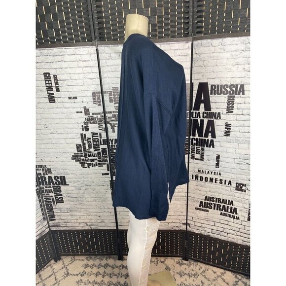 Van Heusen L Navy Blue Crew Neck Ribbed Trim Long Raglan Sleeve Sweater - Picture 3 of 5